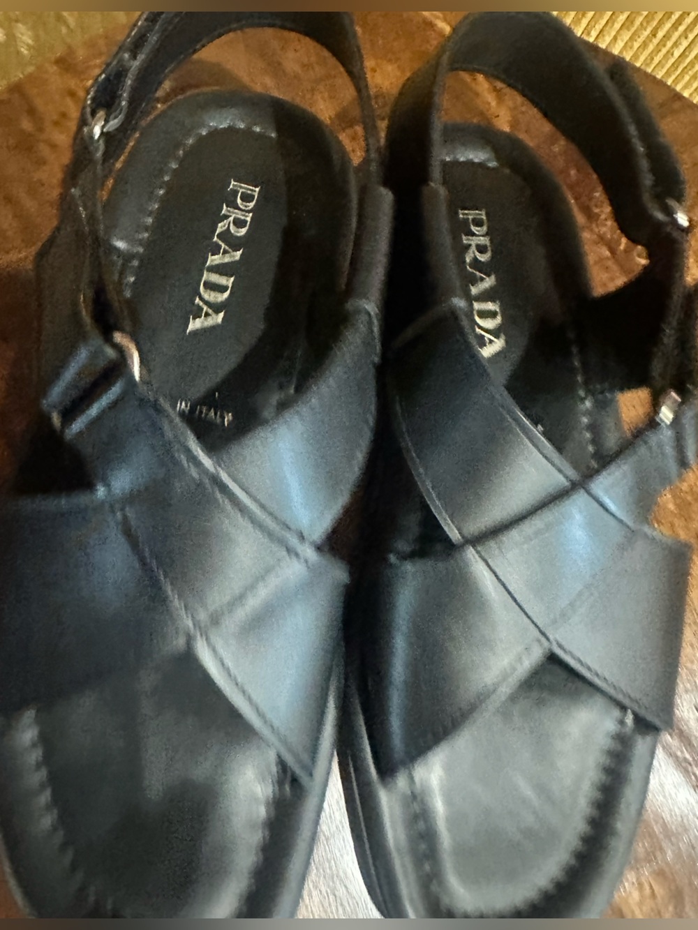 Prada Black Leather Cross-Strap Slingback Sandals